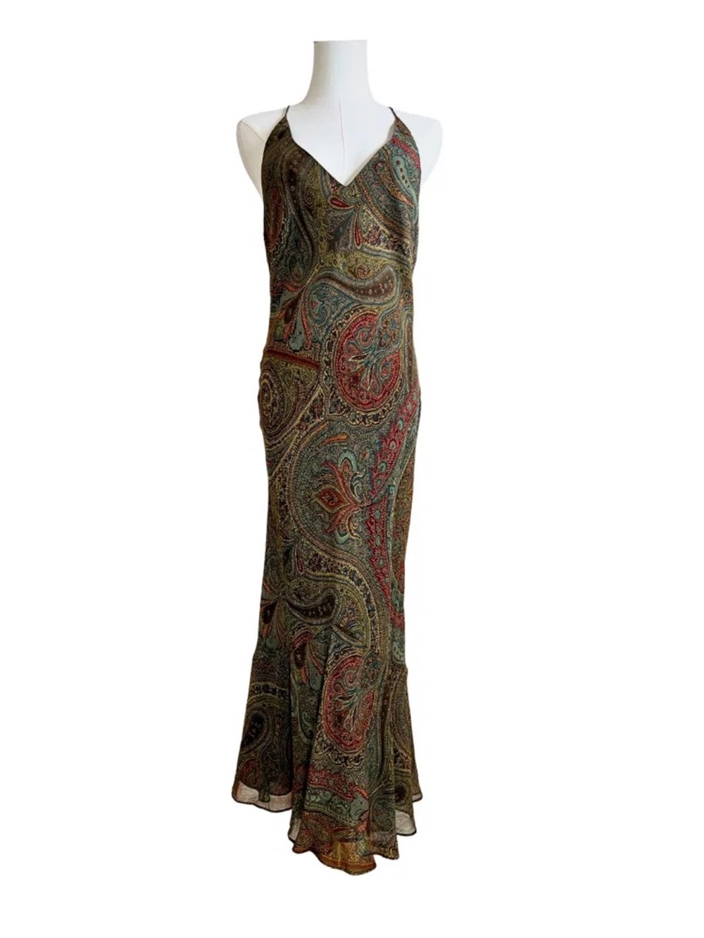 Lauren Ralph Lauren NWT 100% Silk Paisley Halter Maxi Dress Espresso Size 4